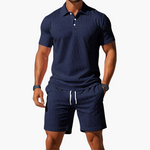 Men’s Short Sleeve Polo Shirt and Drawstring Shorts 2 Piece Lounge Set
