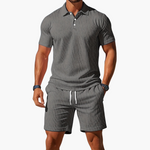 Men’s Short Sleeve Polo Shirt and Drawstring Shorts 2 Piece Lounge Set