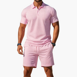 Men’s Short Sleeve Polo Shirt and Drawstring Shorts 2 Piece Lounge Set