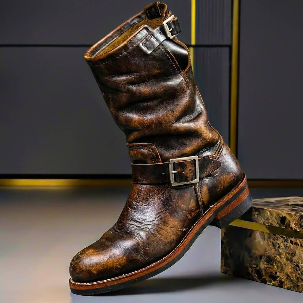 Men's Slip-On Mid-Calf Buckle Boots