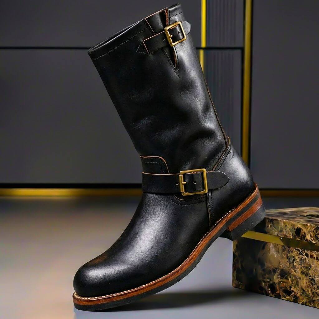 Men's Slip-On Mid-Calf Buckle Boots
