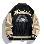 Men’s Snap Button Two-Tone Patch Varsity Bomber Jacket