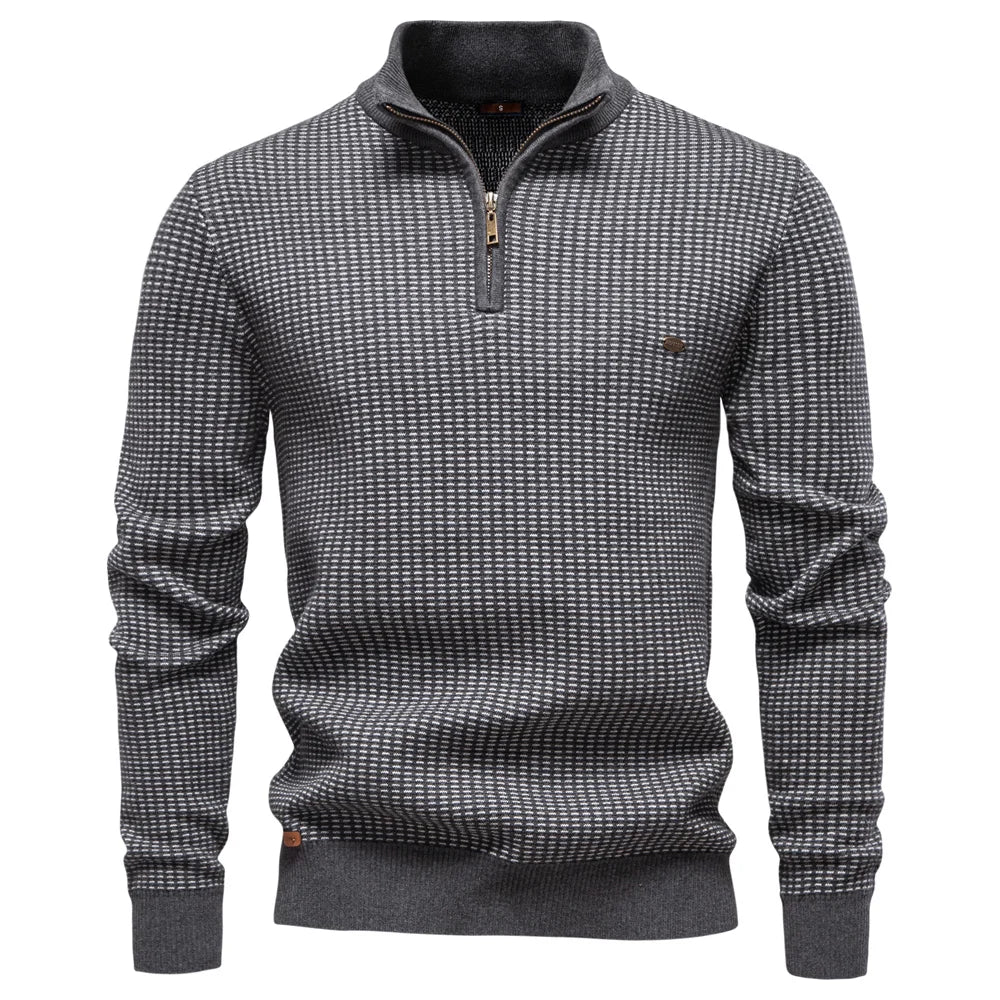 Men’s Stand Collar Quarter Zip Long Sleeve Knit Sweater