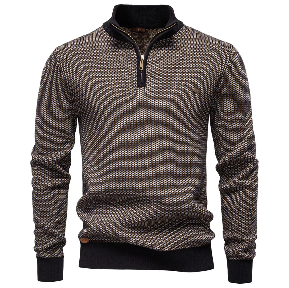 Men’s Stand Collar Quarter Zip Long Sleeve Knit Sweater