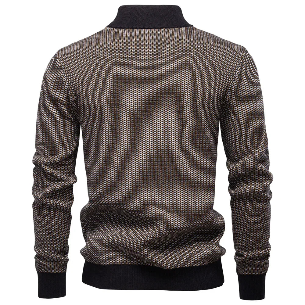 Men’s Stand Collar Quarter Zip Long Sleeve Knit Sweater