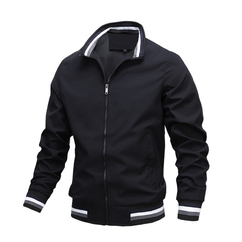 Men’s Stand Collar Zip Front Bomber Jacket