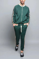 Men’s Stripe Side Zip Up 2 Piece Tracksuit Set