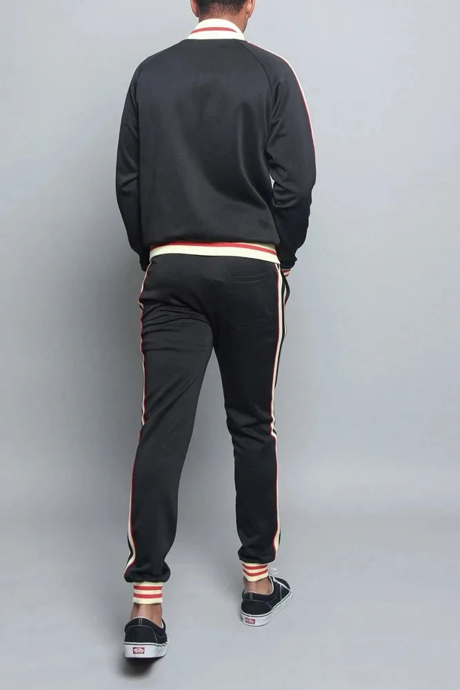 Men’s Stripe Side Zip Up 2 Piece Tracksuit Set