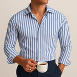 Men's Striped Button-Down Long-Sleeve Shirt