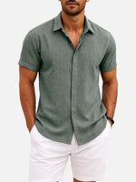 Men’s Textured Button Down Short Sleeve Collared Casual Shirt