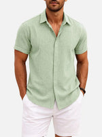 Men’s Textured Button Down Short Sleeve Collared Casual Shirt