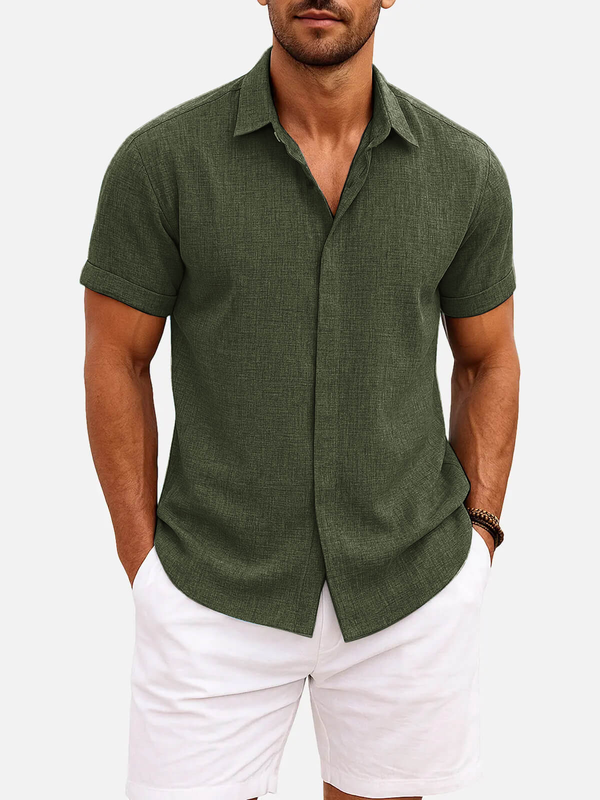 Men’s Textured Button Down Short Sleeve Collared Casual Shirt