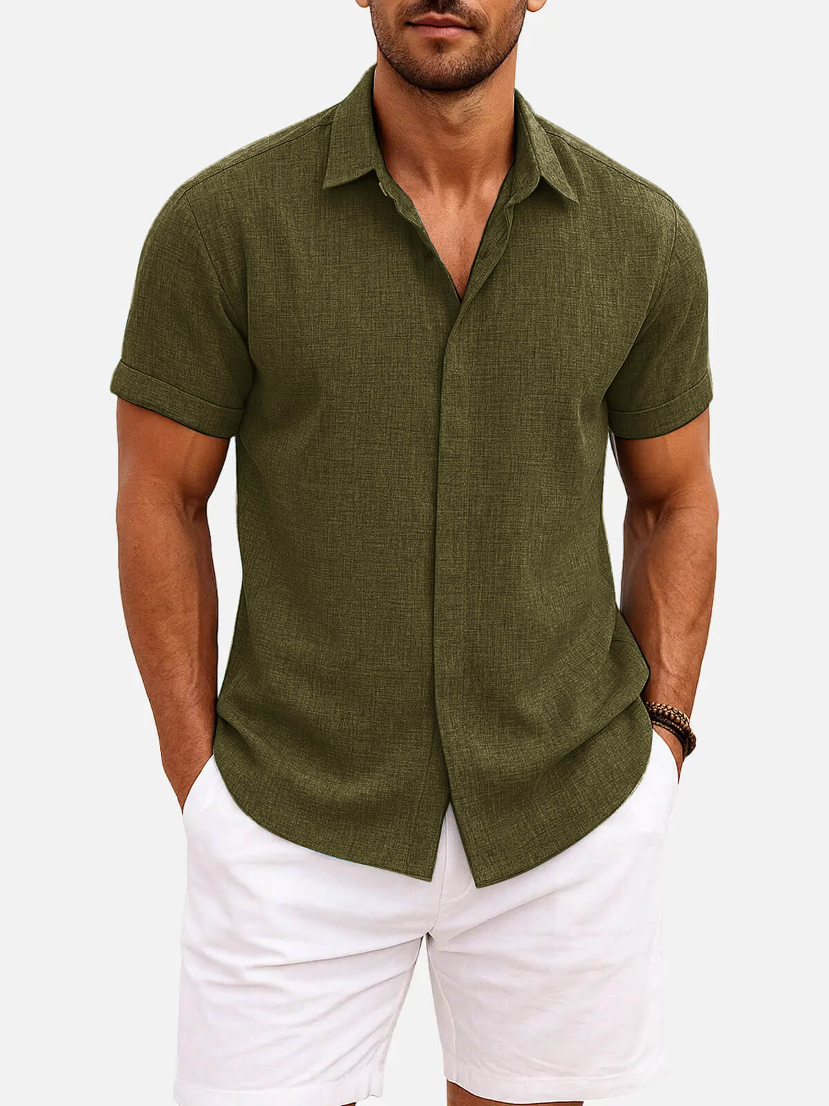 Men’s Textured Button Down Short Sleeve Collared Casual Shirt