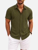 Men’s Textured Button Down Short Sleeve Collared Casual Shirt
