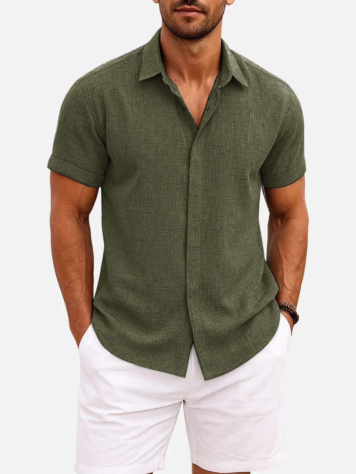 Men’s Textured Button Down Short Sleeve Collared Casual Shirt