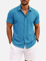 Men’s Textured Button Down Short Sleeve Collared Casual Shirt