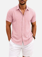 Men’s Textured Button Down Short Sleeve Collared Casual Shirt