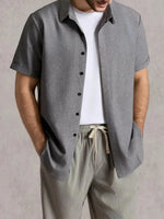 Men’s Textured Button Down Short Sleeve Collared Casual Shirt