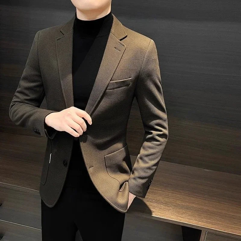 Men’s Textured Notch Lapel Single Breasted Tailored Blazer Jacket