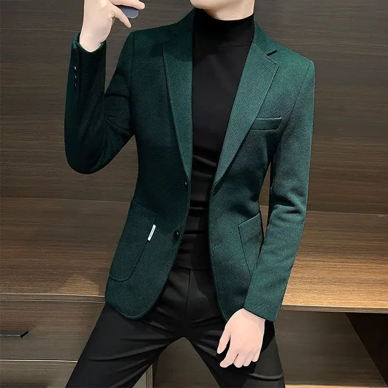 Men’s Textured Notch Lapel Single Breasted Tailored Blazer Jacket