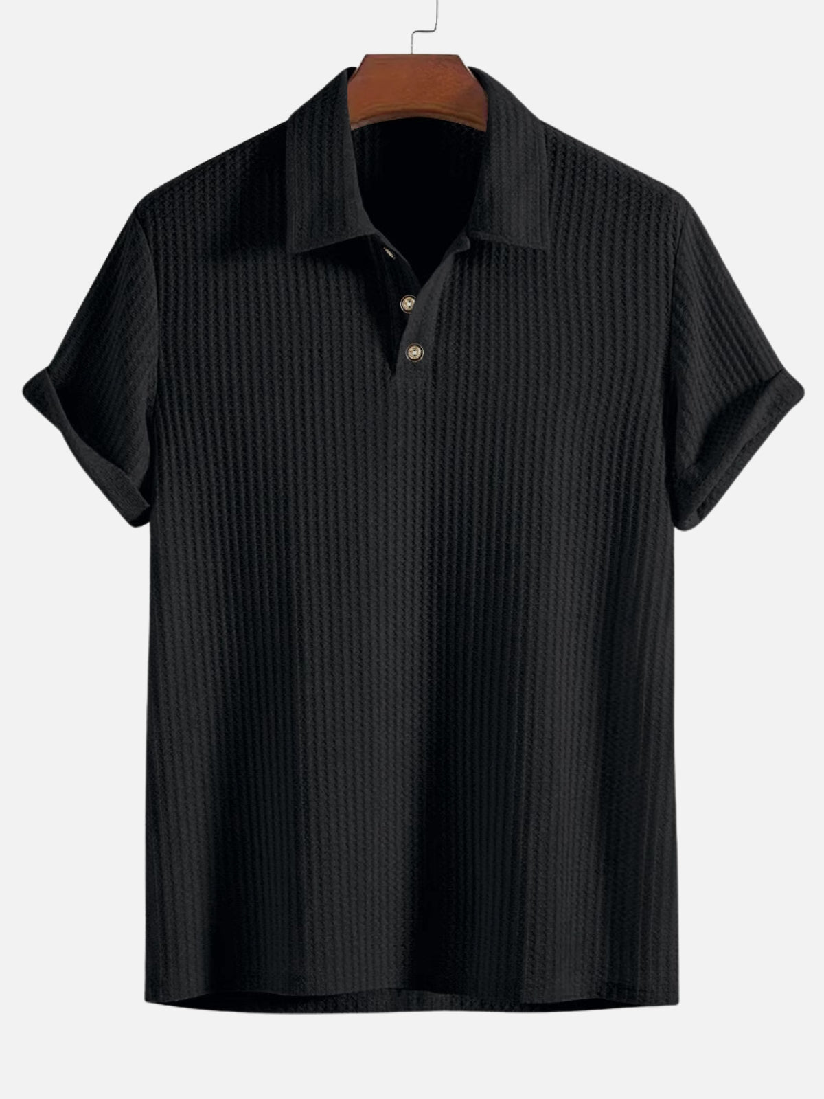 Men’s Textured Short Sleeve Button Placket Collared Polo Shirt
