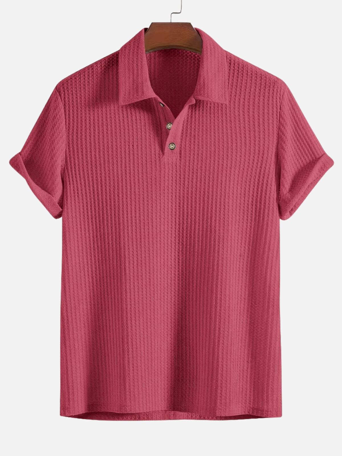 Men’s Textured Short Sleeve Button Placket Collared Polo Shirt