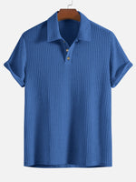 Men’s Textured Short Sleeve Button Placket Collared Polo Shirt