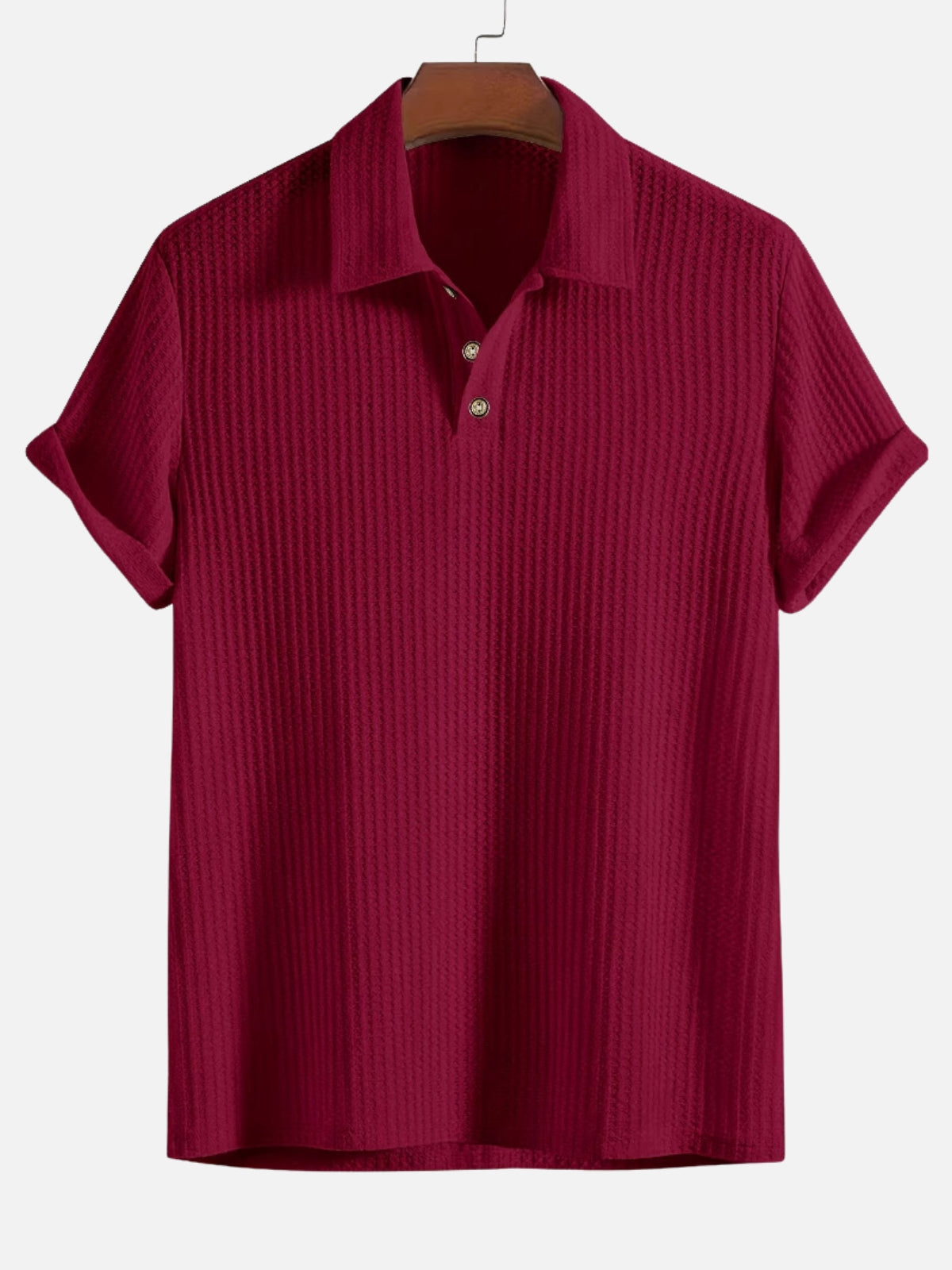 Men’s Textured Short Sleeve Button Placket Collared Polo Shirt