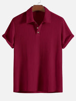 Men’s Textured Short Sleeve Button Placket Collared Polo Shirt