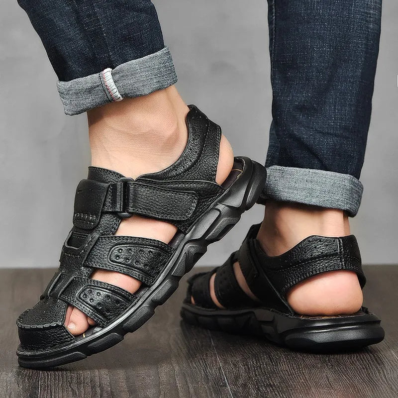 Men's Textured Straps Closed-Toe Fisherman Sandals