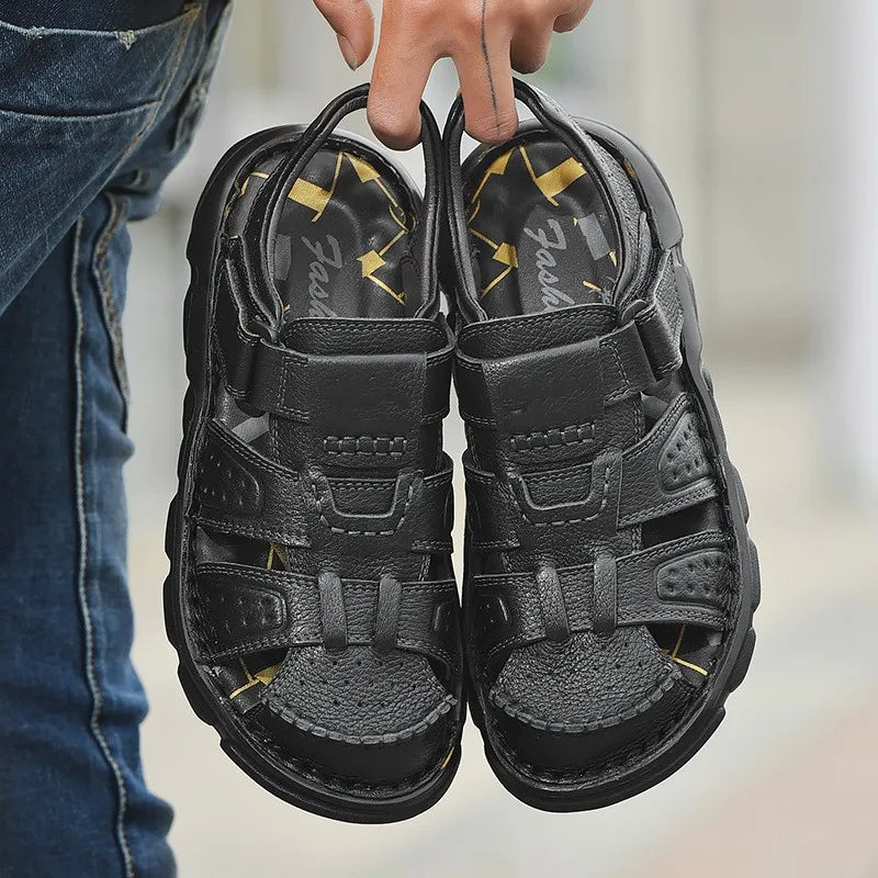 Men's Textured Straps Closed-Toe Fisherman Sandals