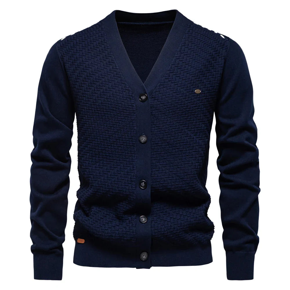Men’s Textured V-Neck Button Knit Cardigan