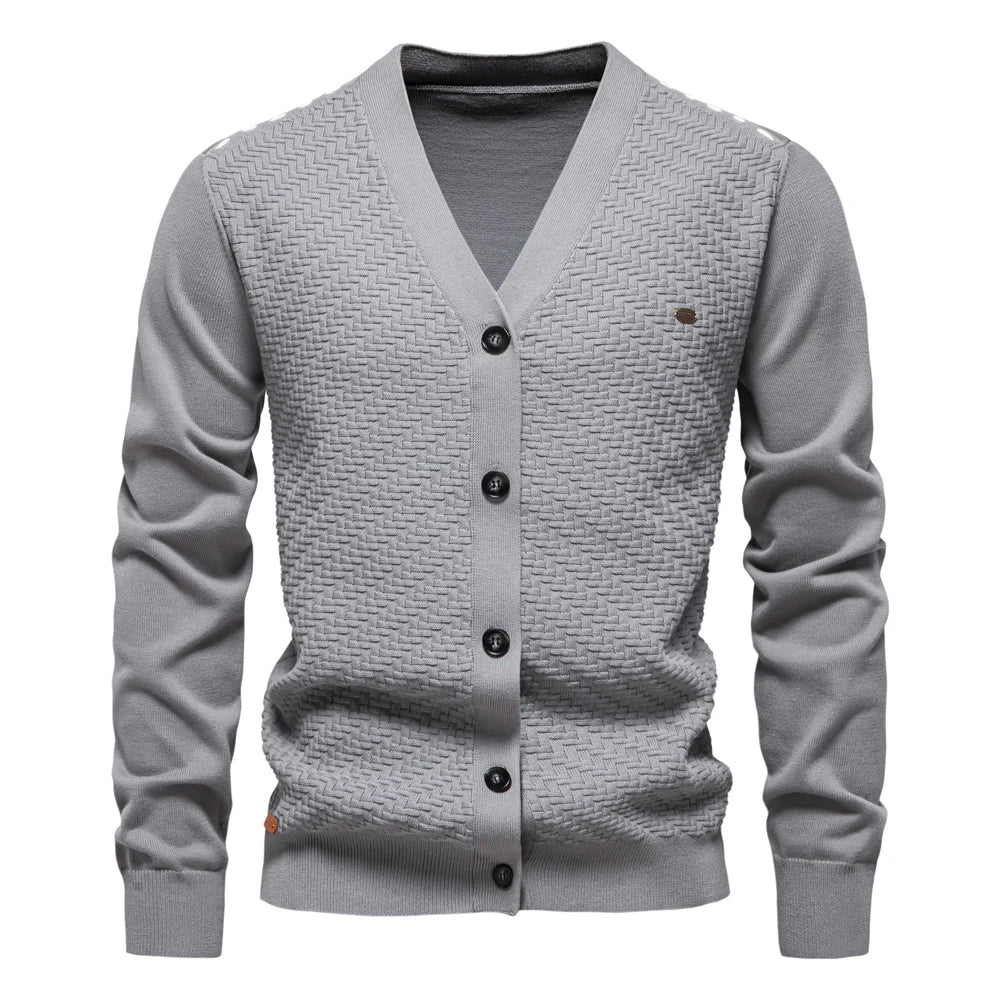 Men’s Textured V-Neck Button Knit Cardigan