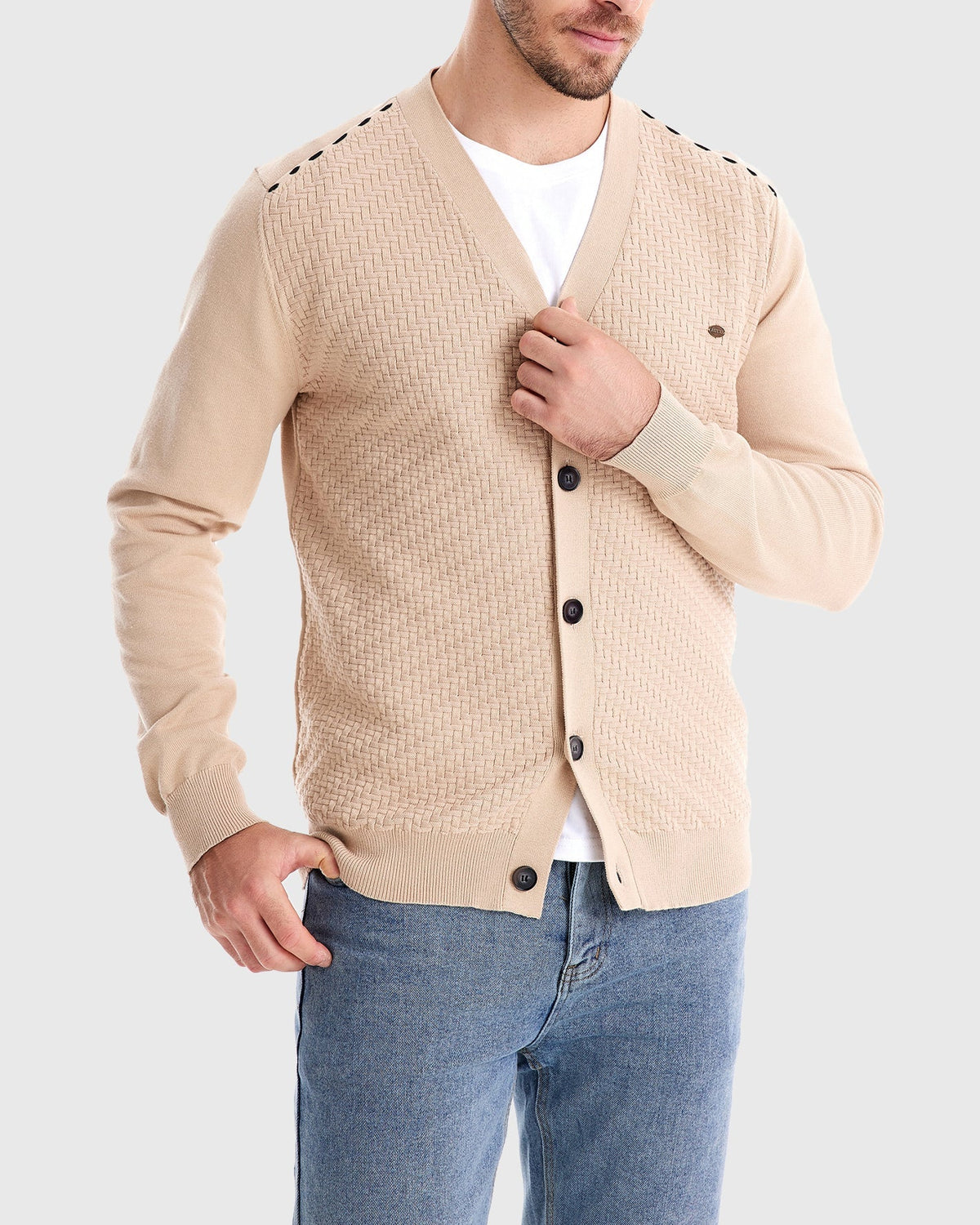 Men’s Textured V-Neck Button Knit Cardigan