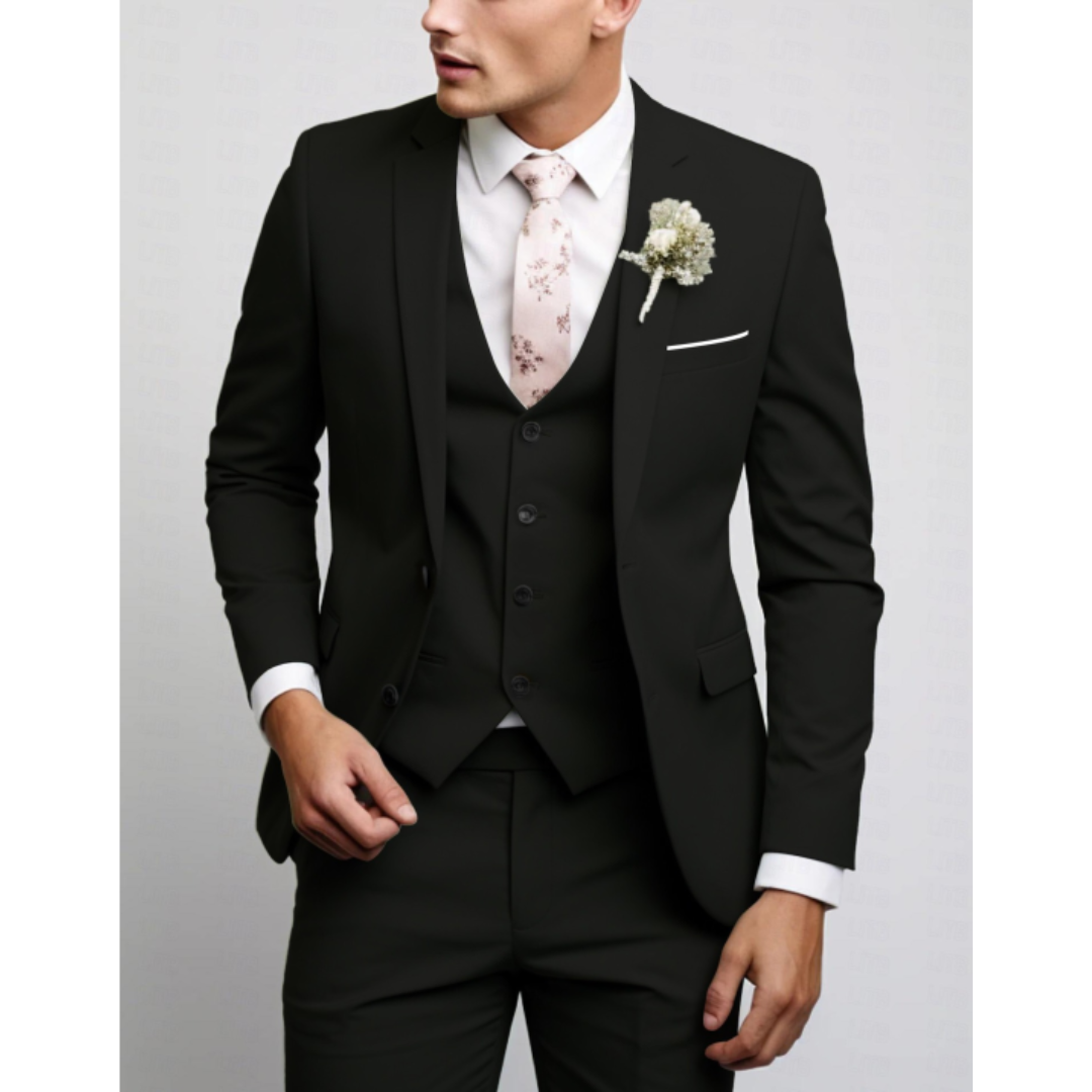 Men's Three Piece Single Breasted Notch Lapel Vest Front Pocket Suit