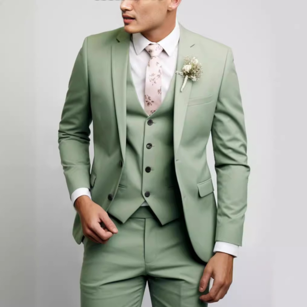 Men's Three Piece Single Breasted Notch Lapel Vest Front Pocket Suit