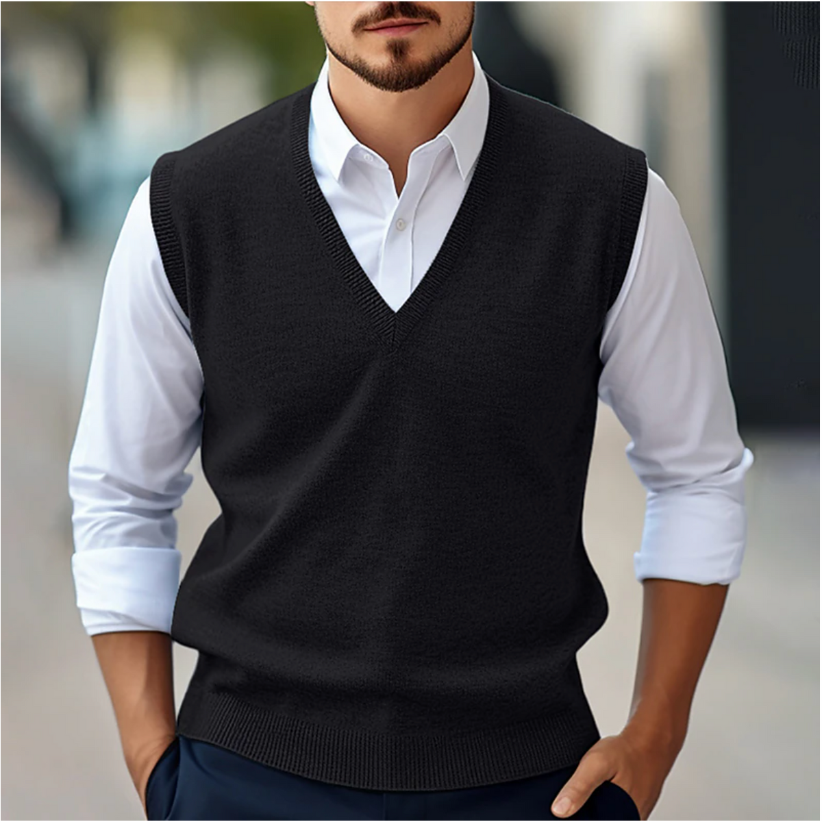Men's V-Neck Sleeveless Knit Sweater