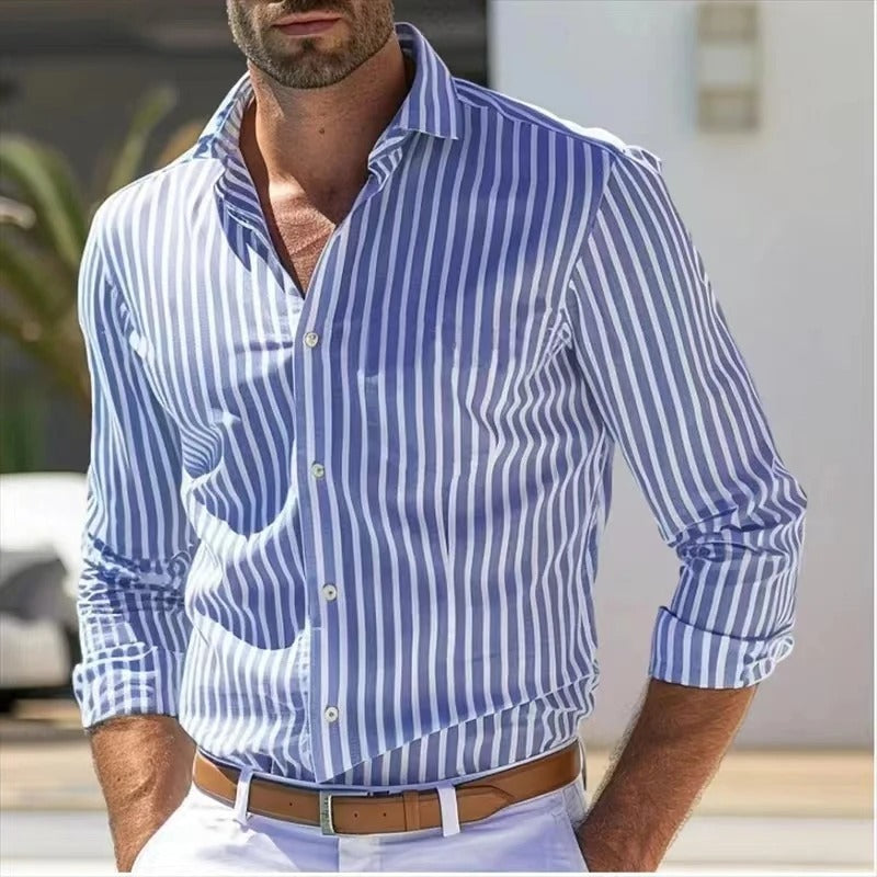 Men’s Vertical Stripe Button Down Dress Shirt