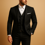 Men's Wedding Notch Lapel Button Front Vest Flap Pocket Three Part Suit