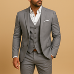 Men's Wedding Notch Lapel Button Front Vest Flap Pocket Three Part Suit