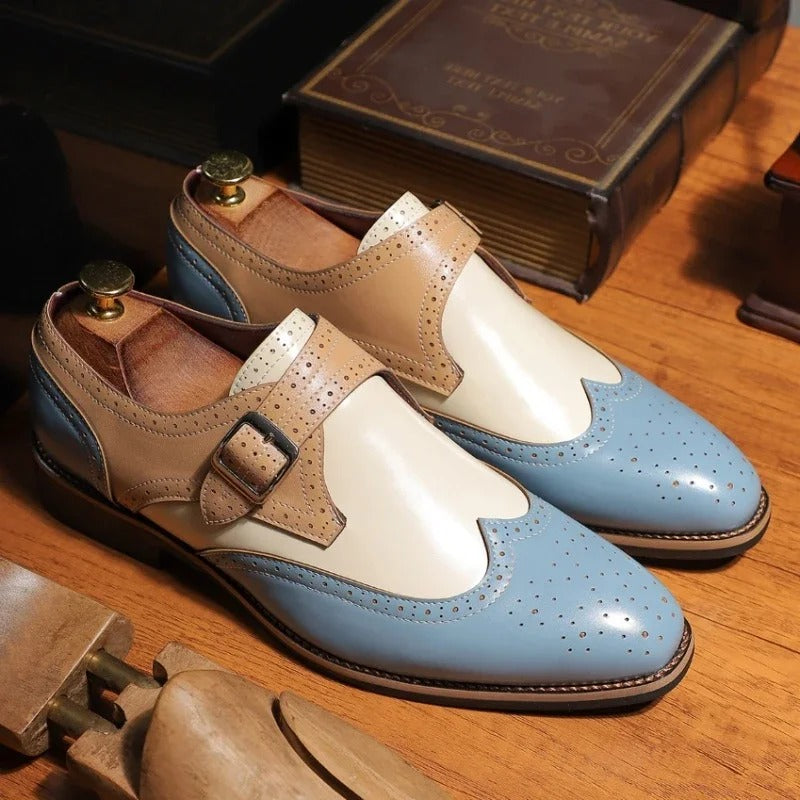Men's Wingtip Monk Strap Brogue Buckle Perforated Dress Shoes