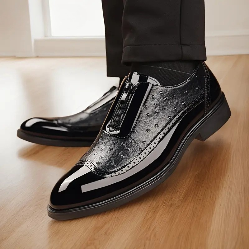 Men's Wingtip Zippered Brogue Dress Shoes