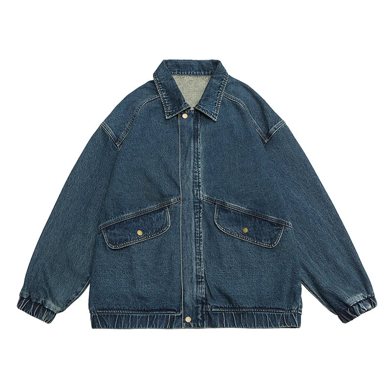 Men’s Zip Front Elastic Cuff Denim Jacket