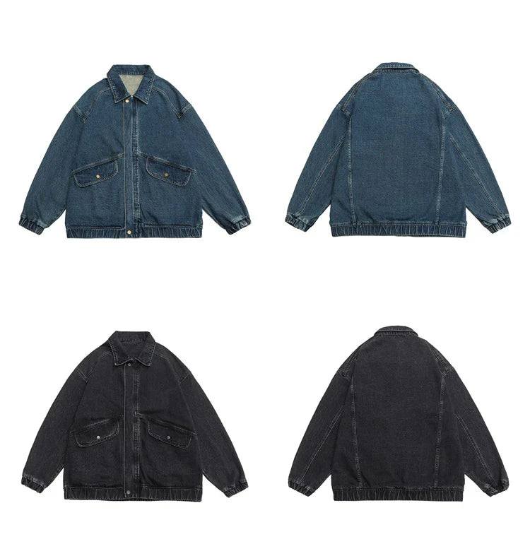 Men’s Zip Front Elastic Cuff Denim Jacket