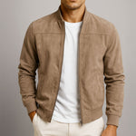 Men’s Zip Front Ribbed Trim Stand Collar Bomber Jacket