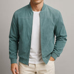Men’s Zip Front Ribbed Trim Stand Collar Bomber Jacket
