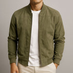 Men’s Zip Front Ribbed Trim Stand Collar Bomber Jacket