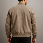 Men’s Zip Front Ribbed Trim Stand Collar Bomber Jacket