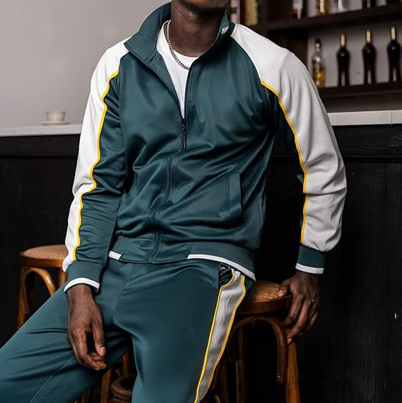 Men’s Zip Up Color Block 2 Piece Tracksuit Set