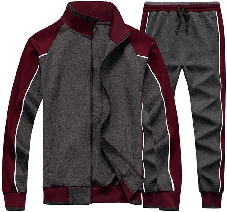 Men’s Zip Up Color Block 2 Piece Tracksuit Set